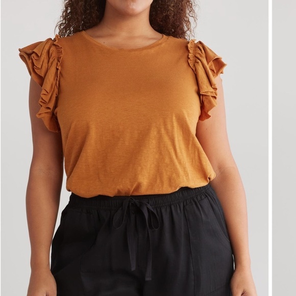 Industry Vintage Bronze Ruffle Short Sleeve Tee XS NWT - Picture 1 of 8
